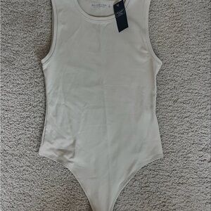 Abercrombie & Fitch Cream Ribbed Kids One-Piece Bodysuit